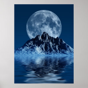 Poster Montagne avec lune