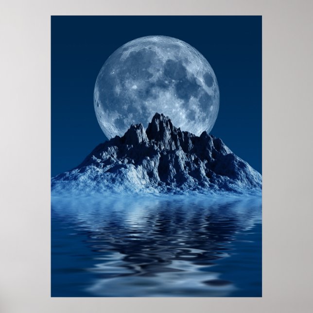 Poster Montagne avec lune (Devant)