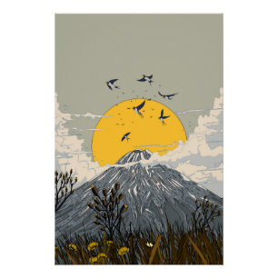 Poster Montagne du Volcan Fleur Sauvage