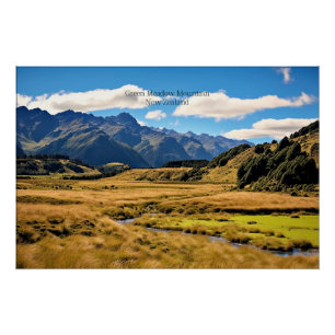 Poster Montagne Prairie Verte/généré par l'IA,