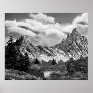 Poster Montagne Rocky Panoramique En Noir & Blanc