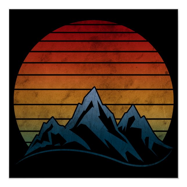 POSTER MONTAGNE VINTAGE COUCHER DE SOLEIL  (Devant)