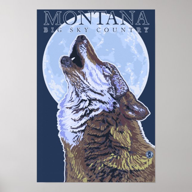 Poster Montana — Big Sky CountryHowling Wolf (Devant)