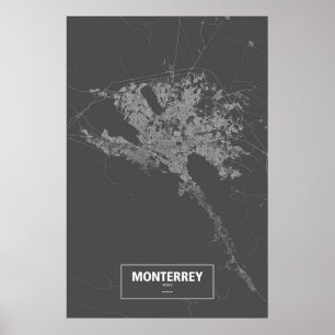 Poster Monterrey, Mexique (blanc sur noir)