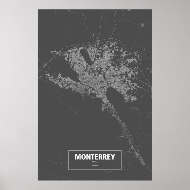 Poster Monterrey, Mexique (blanc sur noir) (Devant)