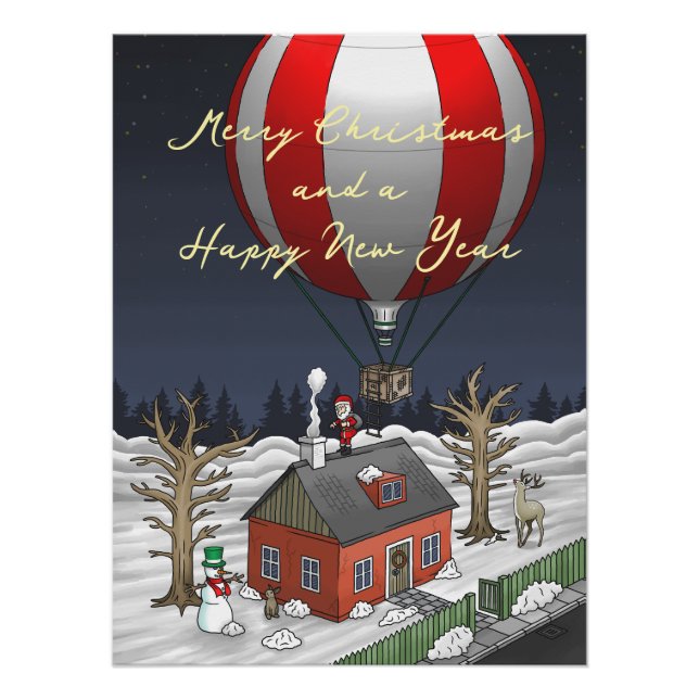 Poster Montgolfière du Père Noël (Devant)