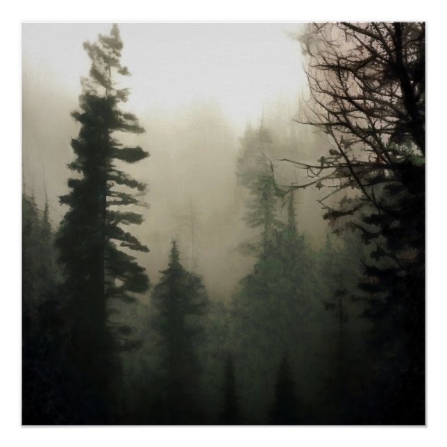 Poster Moody Foggy Treescape Paysage peinture (Devant)