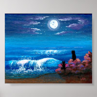 Moon Ocean Black Cat Art Créationarts
