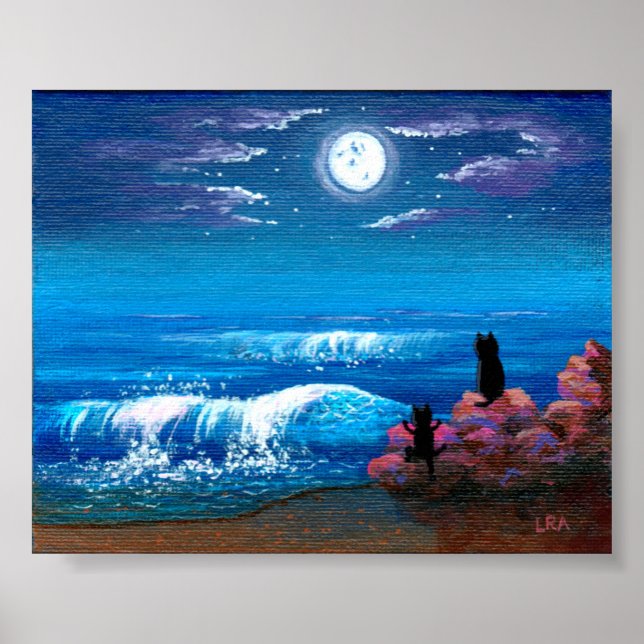 Poster Moon Ocean Black Cat Art Créationarts (Devant)