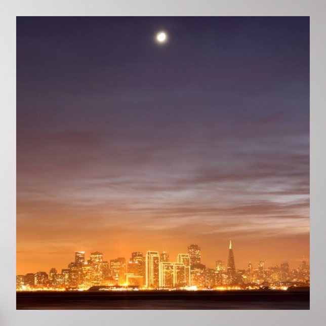 Poster Moon setting over San Francisco on hazy December (Devant)