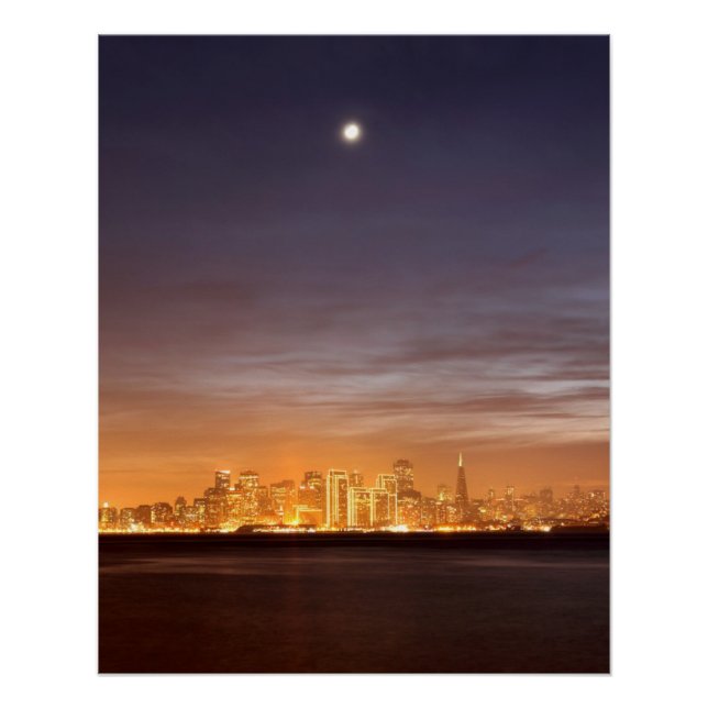 Poster Moon setting over San Francisco on hazy december (Devant)
