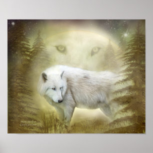 Poster Moon Spirit 2 - White Wolf Fine Art Poster/Imprime