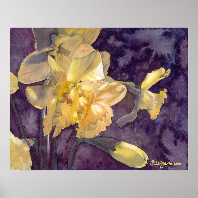 Poster Moonlight Daffodiques Aquarelle Imprimer (Devant)