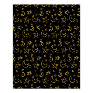Poster Moons et étoiles Motif or