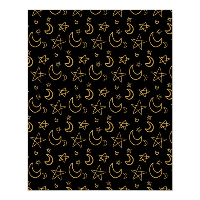 Poster Moons et étoiles Motif or (Devant)