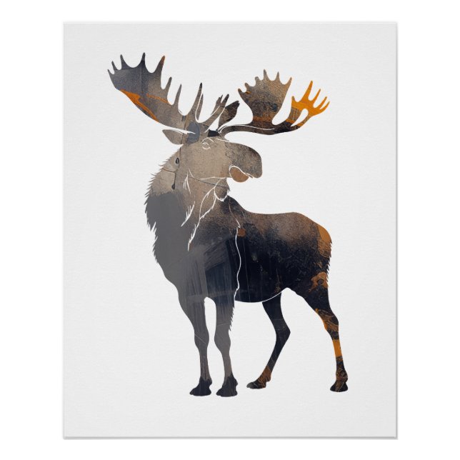 Poster Moose Wildlife Nature Illustration Silhouette Joy (Devant)