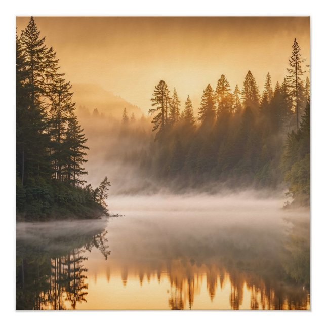 Poster Morning Mist on River in the Pines (Devant)