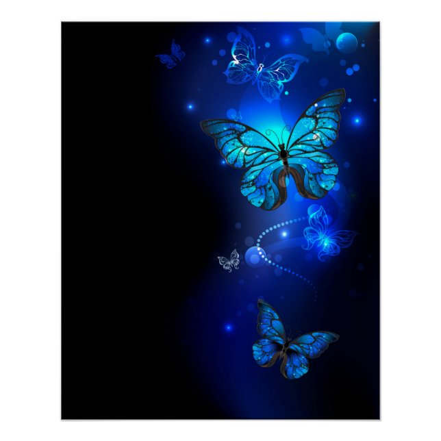 Poster Morpho Butterfly in the Dark Background (Devant)
