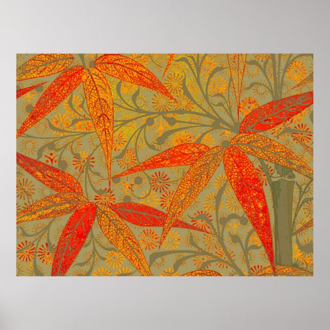 Poster Morris & Co. Motif Bamboo Godwin Orange et Sauge (Devant)