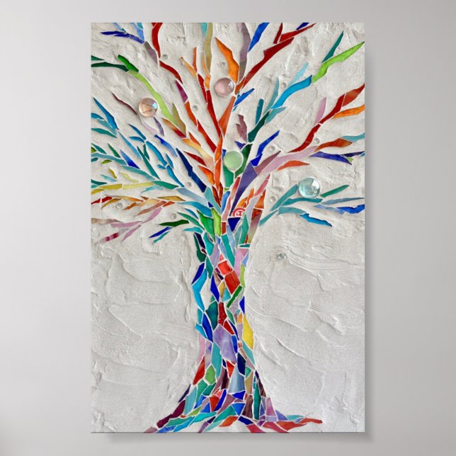 Poster Mosaic Arbre Arc-en-ciel (Devant)