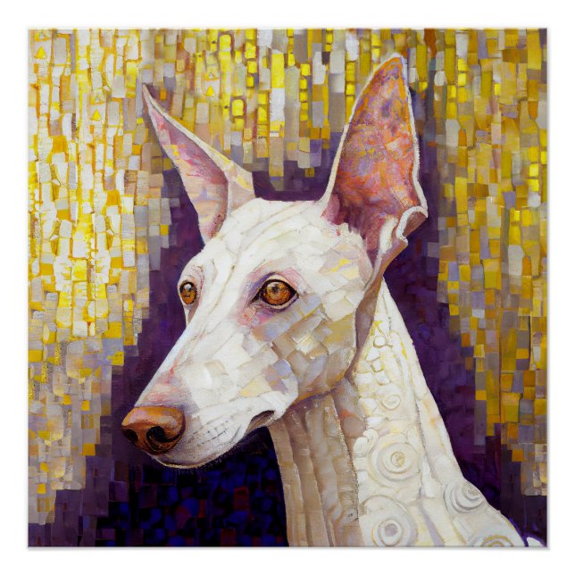 Poster Mosaïque de Chien Blanc Gold Podenco Style Klimt (Devant)