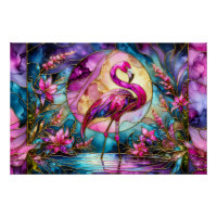 Mosaïque de verre coloré Flamant Rose