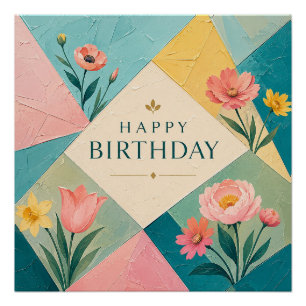 Poster Mosaique florale géométrique d'anniversaire
