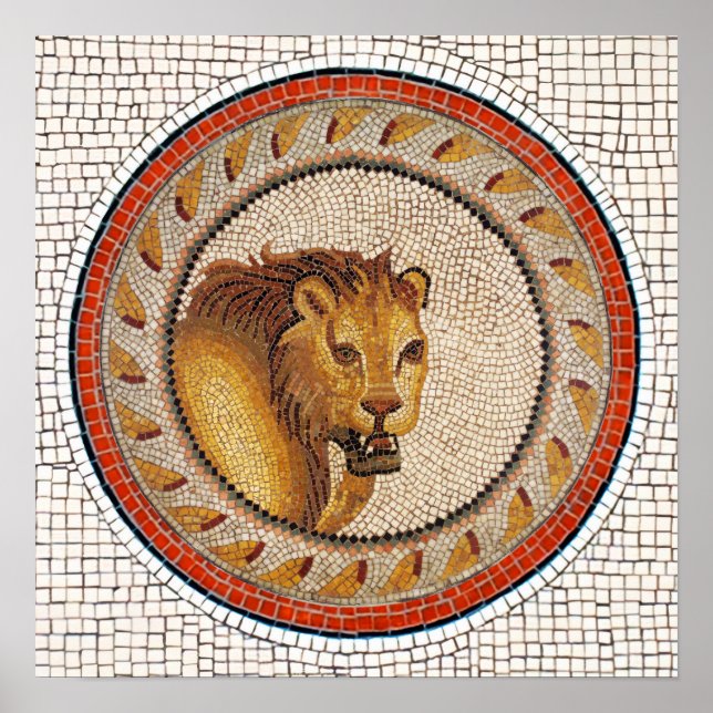 POSTER MOSAÏQUES ROMAINES ANTIQUES / LION (Devant)