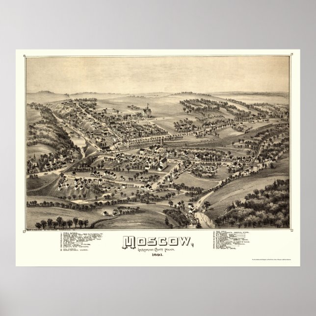 Poster Moscou, PA Carte panoramique - 1891 (Devant)