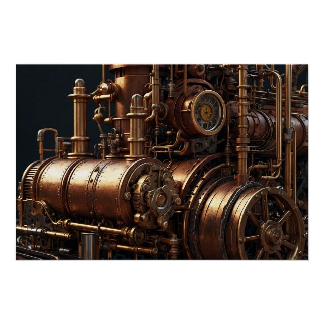 Poster Moteur industriel Steampunk (Devant)