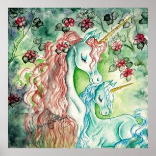 Poster Mother and Baby Unicorn