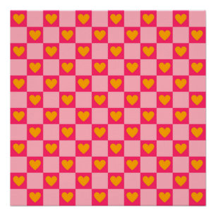 Poster Motif à carreaux de cœur rose rouge jaune Amour Y2