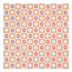 Poster Motif à carreaux de fleurs hippie