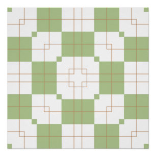 Poster Motif à carreaux vert sauge en damier