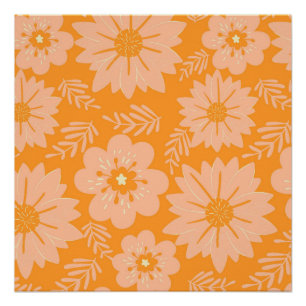Poster Motif à fleurs orange Fuzz Vintage rétro