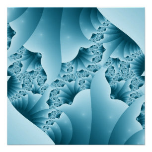 Poster Motif Abstrait Fractal Cristal de Glace Bleu Océan