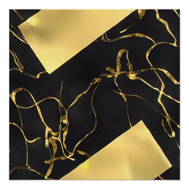 Poster Motif Abstrait noir et or (Devant)