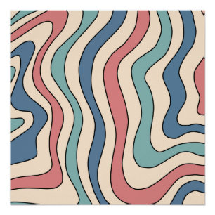 Poster Motif Abstrait Rétro Années 70 Marbre Bleu Rouge G