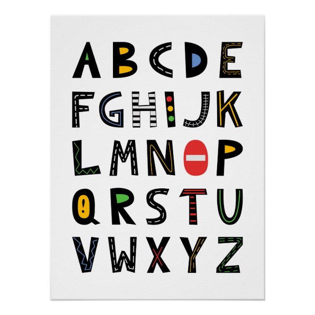 Poster Motif alphabet de construction (Devant)