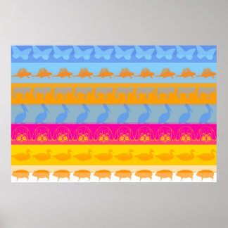 Poster Motif Animaux Colorés Rétro Bandes Modernes #6