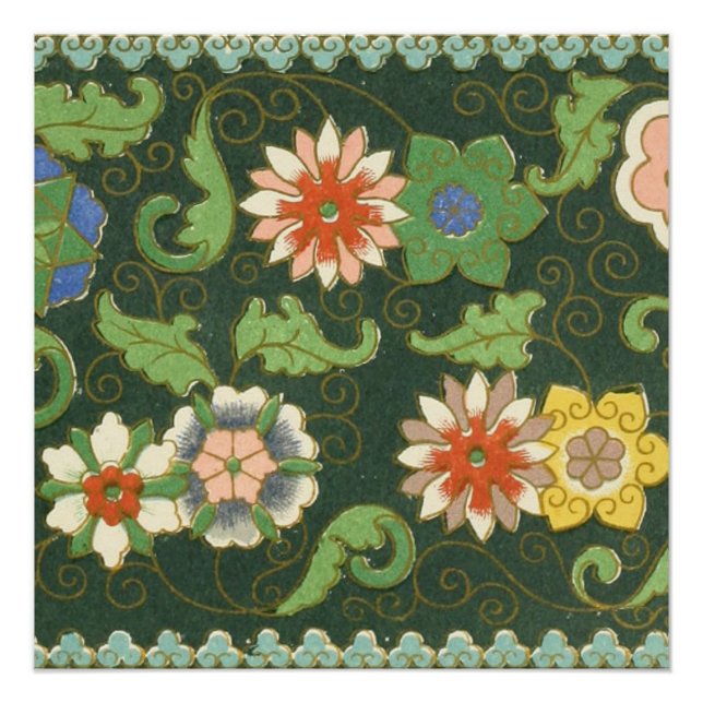 Poster Motif antique cloisonné chinois : Vert Jade (Devant)