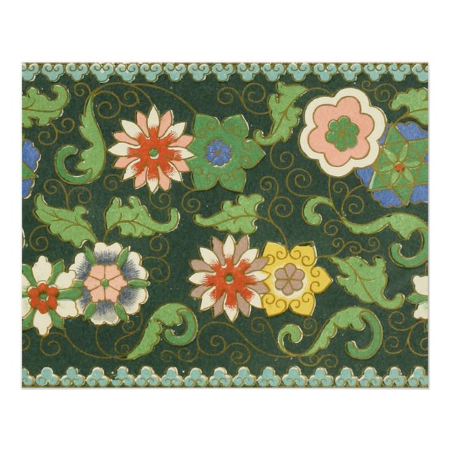 Poster Motif antique cloisonné chinois : Vert Jade (Devant)