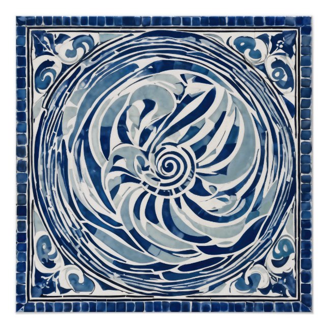 Poster Motif blanc bleu tourbillon 02 (Devant)