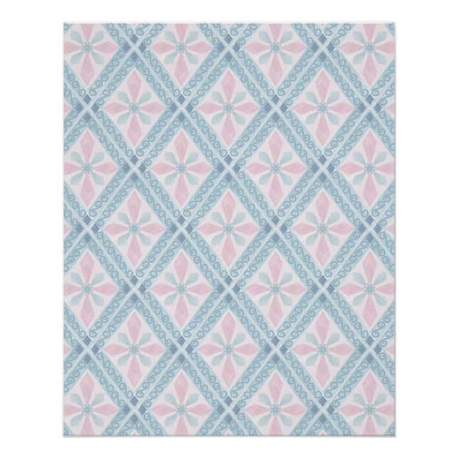 Poster motif bleu en forme de diamant (Devant)