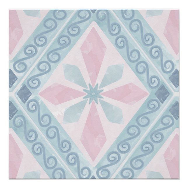 Poster motif bleu en forme de diamant (Devant)