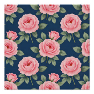 Poster Motif botanique de roses roses luxuriantes