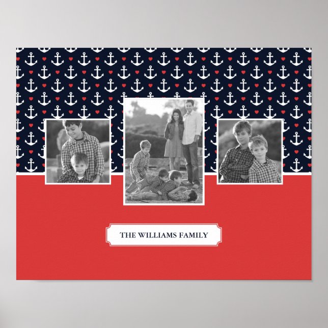 Poster Motif Coeurs et Ancres | Photo de famille | Monogr (Devant)