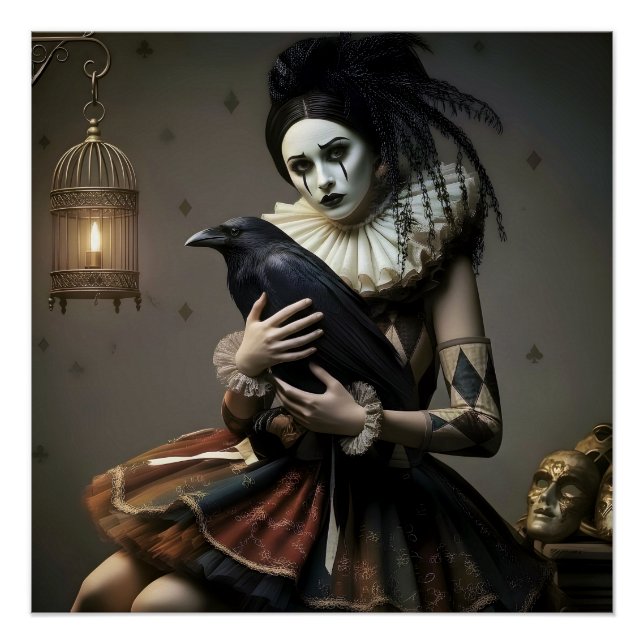 Poster Motif corbeau romantique sombre (Devant)