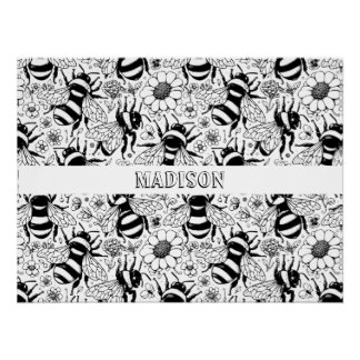 Poster Motif d'abeilles illustré