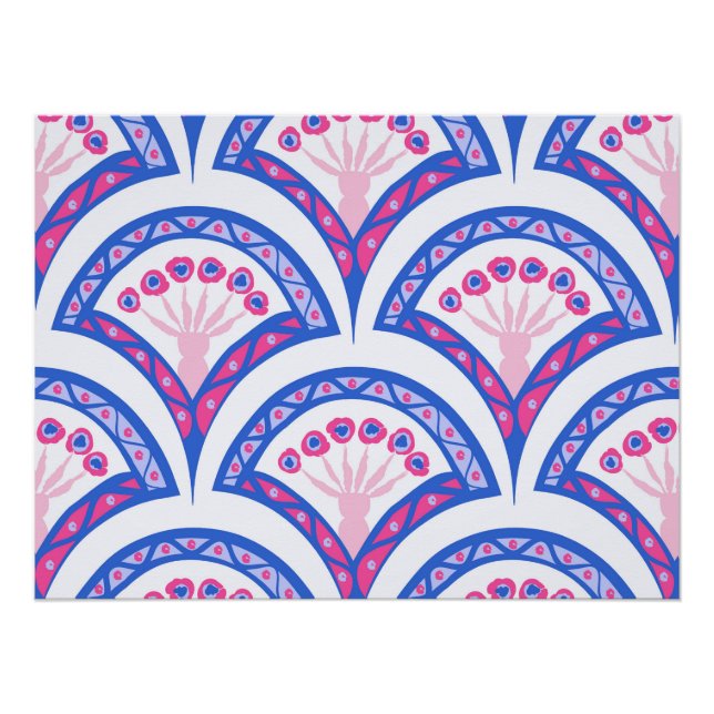 Poster motif damassé floral bleu (Devant)